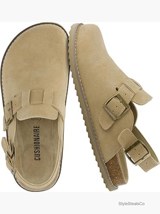 Shoes - Suede Mules with Adjustable Buckles, Memory Foam, Closed Toe, Summer Clogs